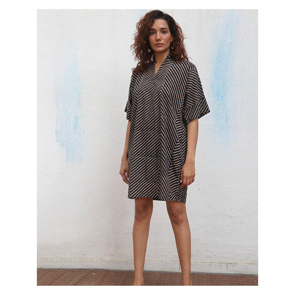 Chidiyaa Daydreaming In Monochrome Almond Butter Printed Cotton Dress
