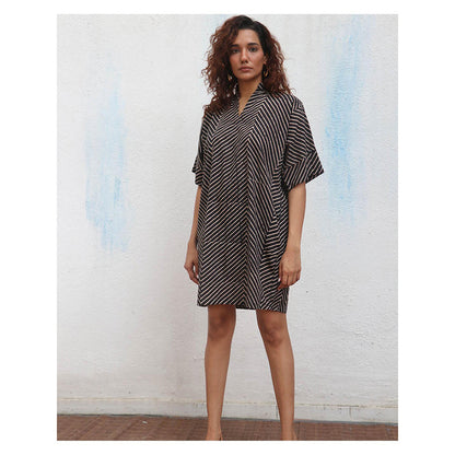 Chidiyaa Daydreaming In Monochrome Almond Butter Printed Cotton Dress
