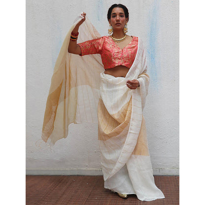 Chidiyaa Onam Udaya Handwoven Linen Zari Saree with Unstitched Blouse