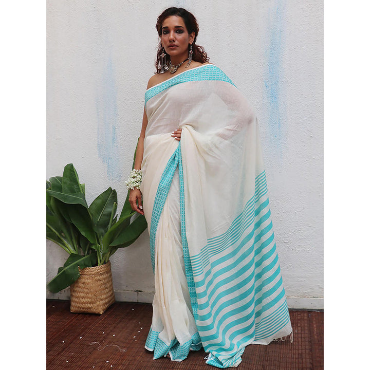 Chidiyaa Uma Abhaya Handwoven Linen Cotton Jamdani Saree with Unstitched Blouse