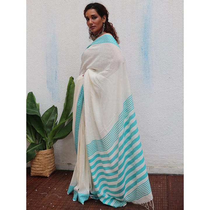 Chidiyaa Uma Abhaya Handwoven Linen Cotton Jamdani Saree with Unstitched Blouse