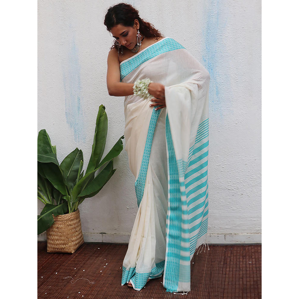 Chidiyaa Uma Abhaya Handwoven Linen Cotton Jamdani Saree with Unstitched Blouse