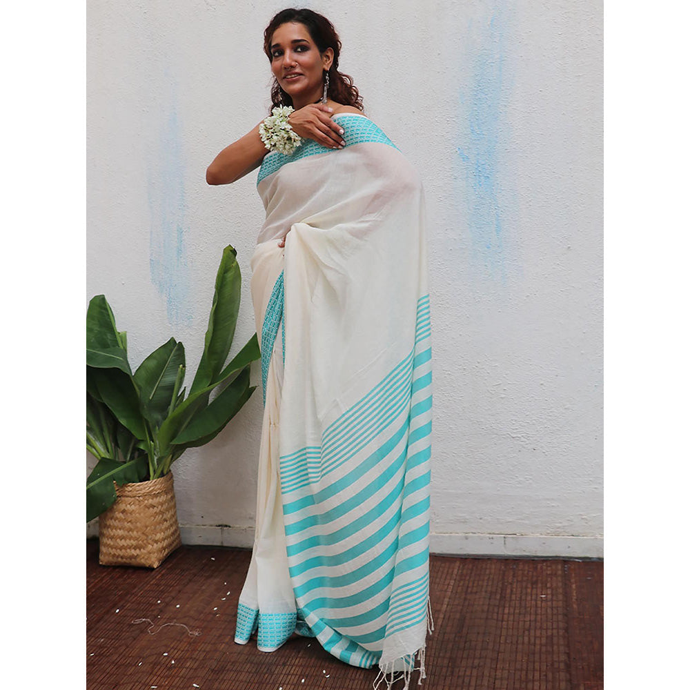 Chidiyaa Uma Abhaya Handwoven Linen Cotton Jamdani Saree with Unstitched Blouse