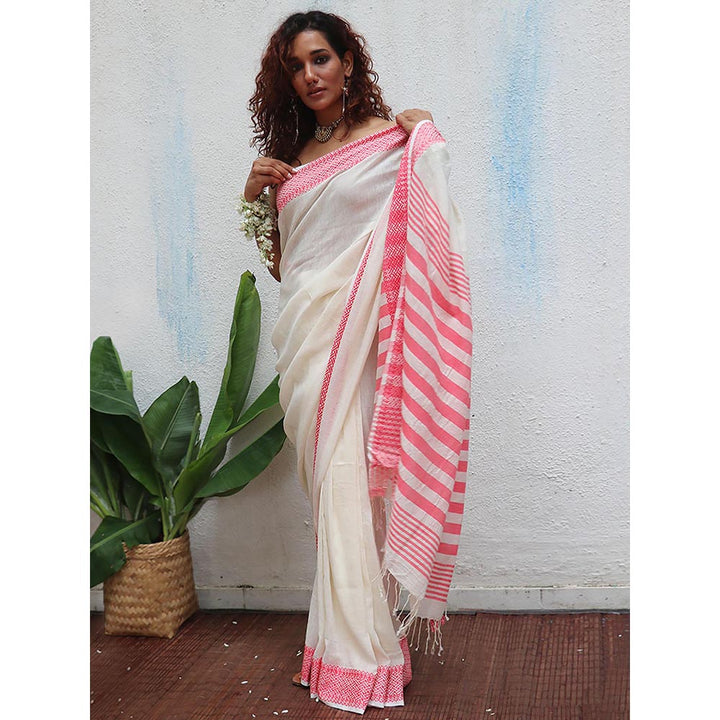 Chidiyaa Uma Vaarahi Handwoven Linen Cotton Jamdani Saree with Unstitched Blouse