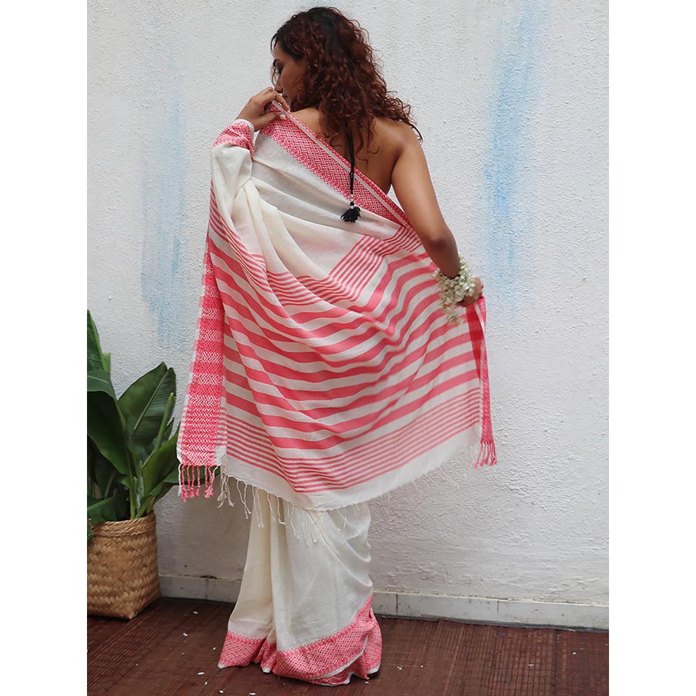 Chidiyaa Uma Vaarahi Handwoven Linen Cotton Jamdani Saree with Unstitched Blouse