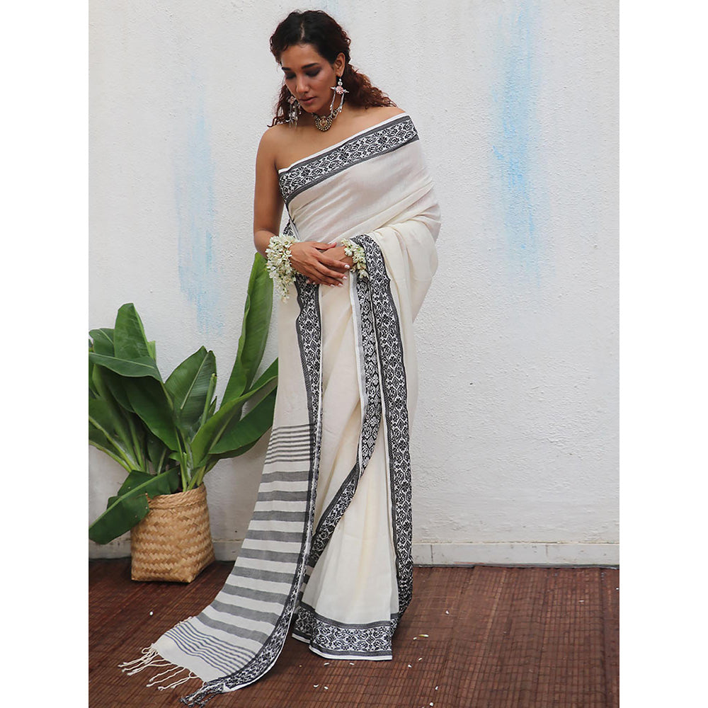 Chidiyaa Uma Bhavani Handwoven Linen Cotton Jamdani Saree with Unstitched Blouse