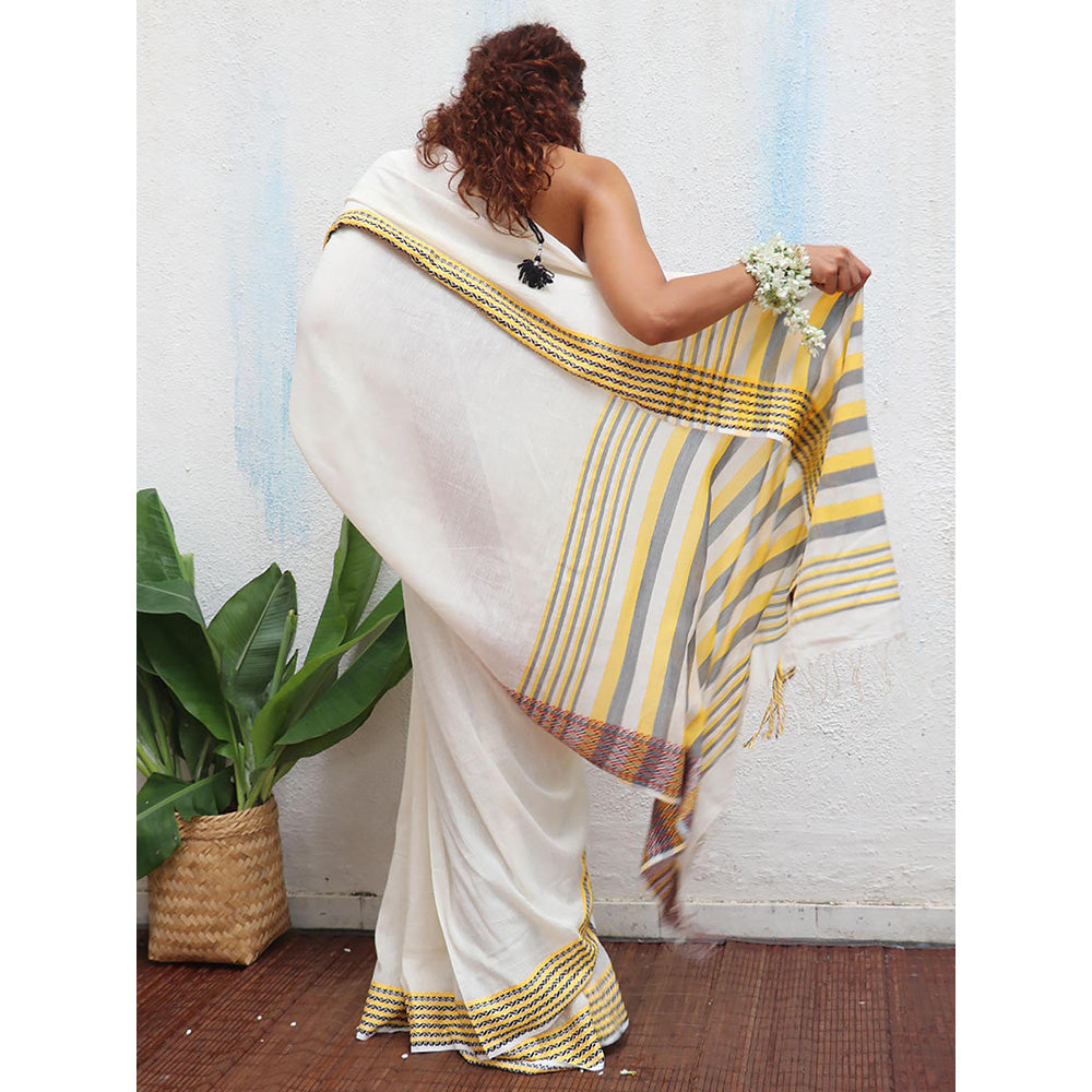 Chidiyaa Uma Adya Handwoven Linen Cotton Jamdani Saree with Unstitched Blouse