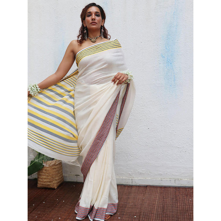 Chidiyaa Uma Gauri Handwoven Linen Cotton Jamdani Saree with Unstitched Blouse