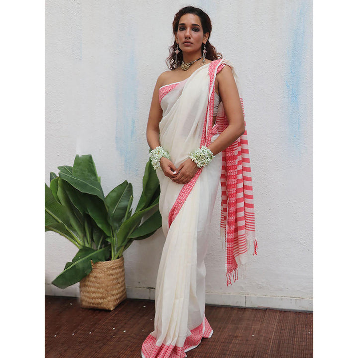 Chidiyaa Uma Chitra Handwoven Linen Cotton Jamdani Saree with Unstitched Blouse