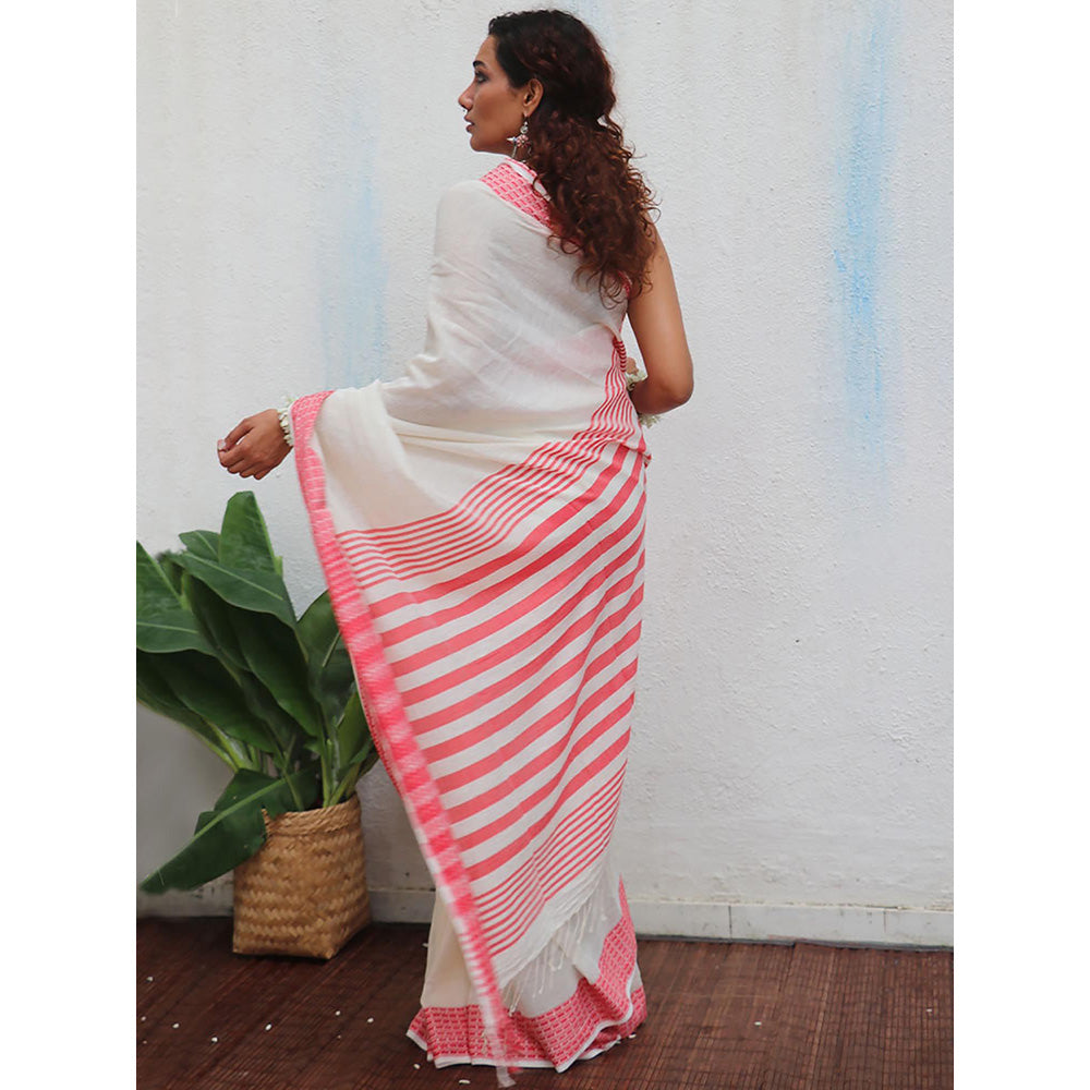 Chidiyaa Uma Chitra Handwoven Linen Cotton Jamdani Saree with Unstitched Blouse