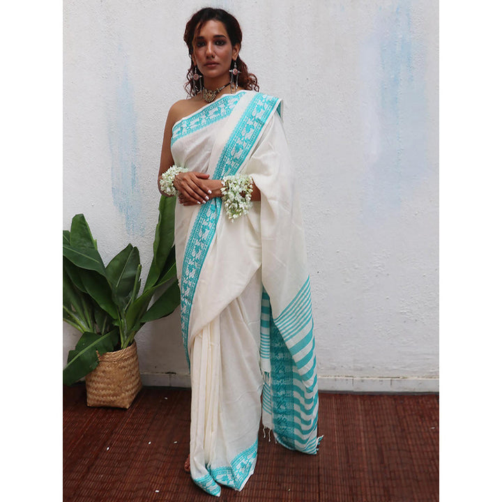 Chidiyaa Uma Sadhana Handwoven Linen Cotton Jamdani Saree with Unstitched Blouse