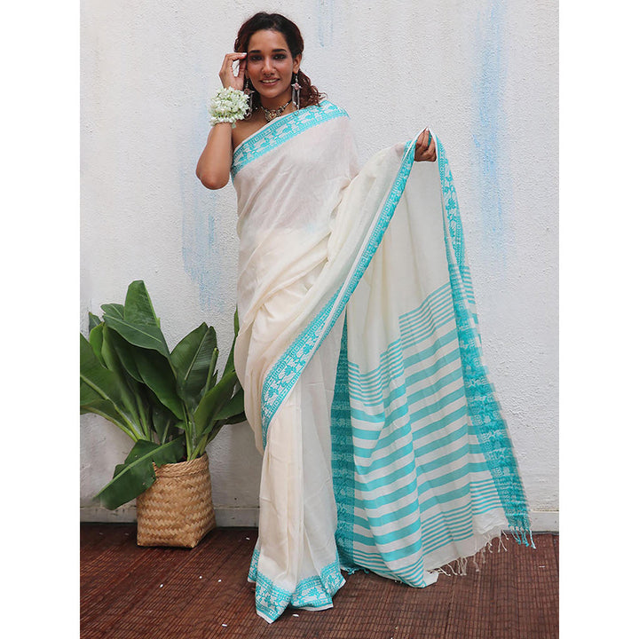 Chidiyaa Uma Sadhana Handwoven Linen Cotton Jamdani Saree with Unstitched Blouse