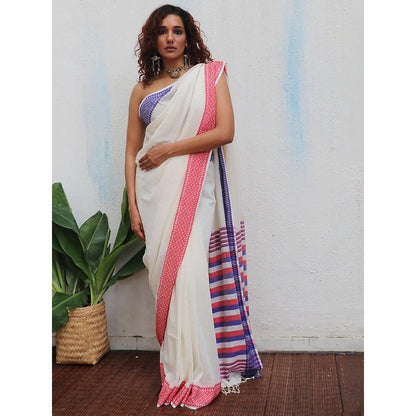Chidiyaa Uma Katyayani Handwoven Linen Cotton Jamdani Saree with Unstitched Blouse