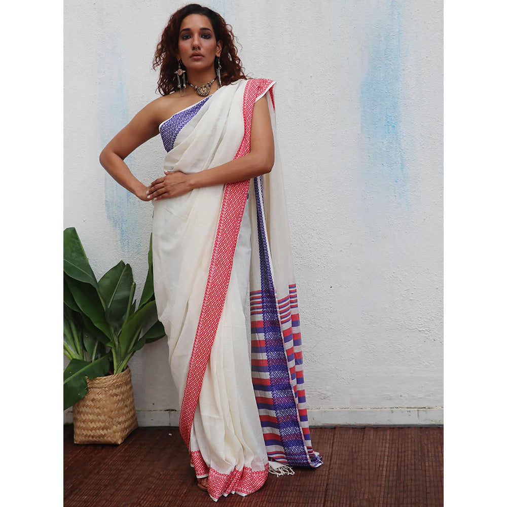 Chidiyaa Uma Katyayani Handwoven Linen Cotton Jamdani Saree with Unstitched Blouse