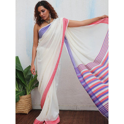 Chidiyaa Uma Katyayani Handwoven Linen Cotton Jamdani Saree with Unstitched Blouse