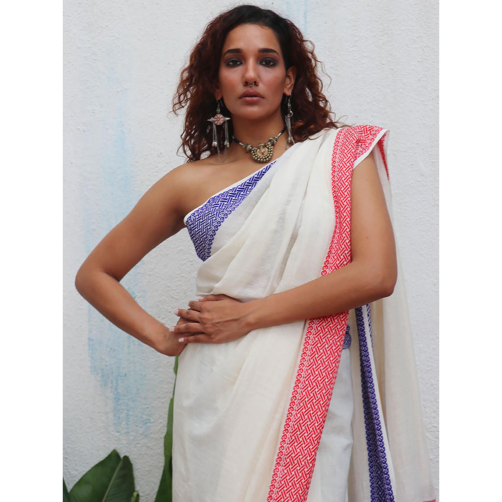 Chidiyaa Uma Katyayani Handwoven Linen Cotton Jamdani Saree with Unstitched Blouse