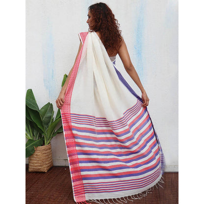 Chidiyaa Uma Katyayani Handwoven Linen Cotton Jamdani Saree with Unstitched Blouse