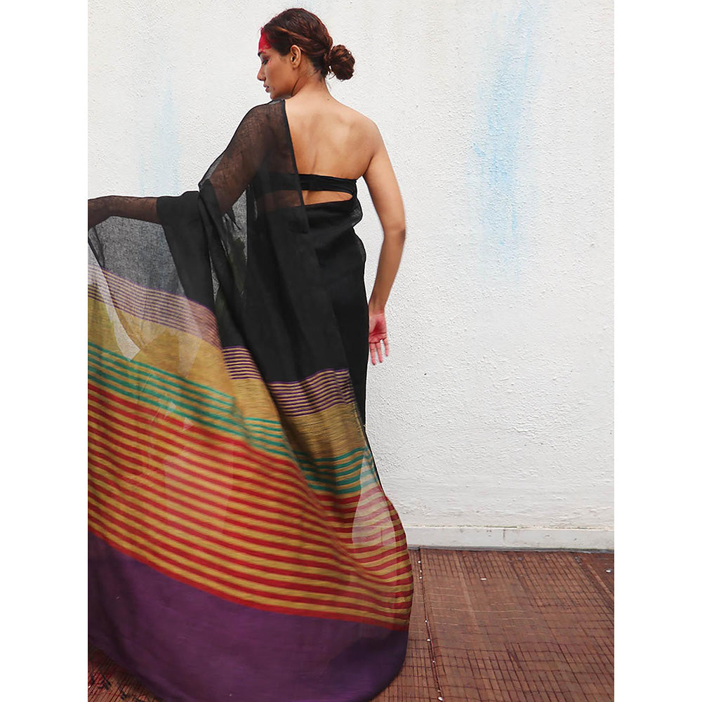 Chidiyaa Kaali Devakanya Handwoven Linen Saree with Unstitched Blouse