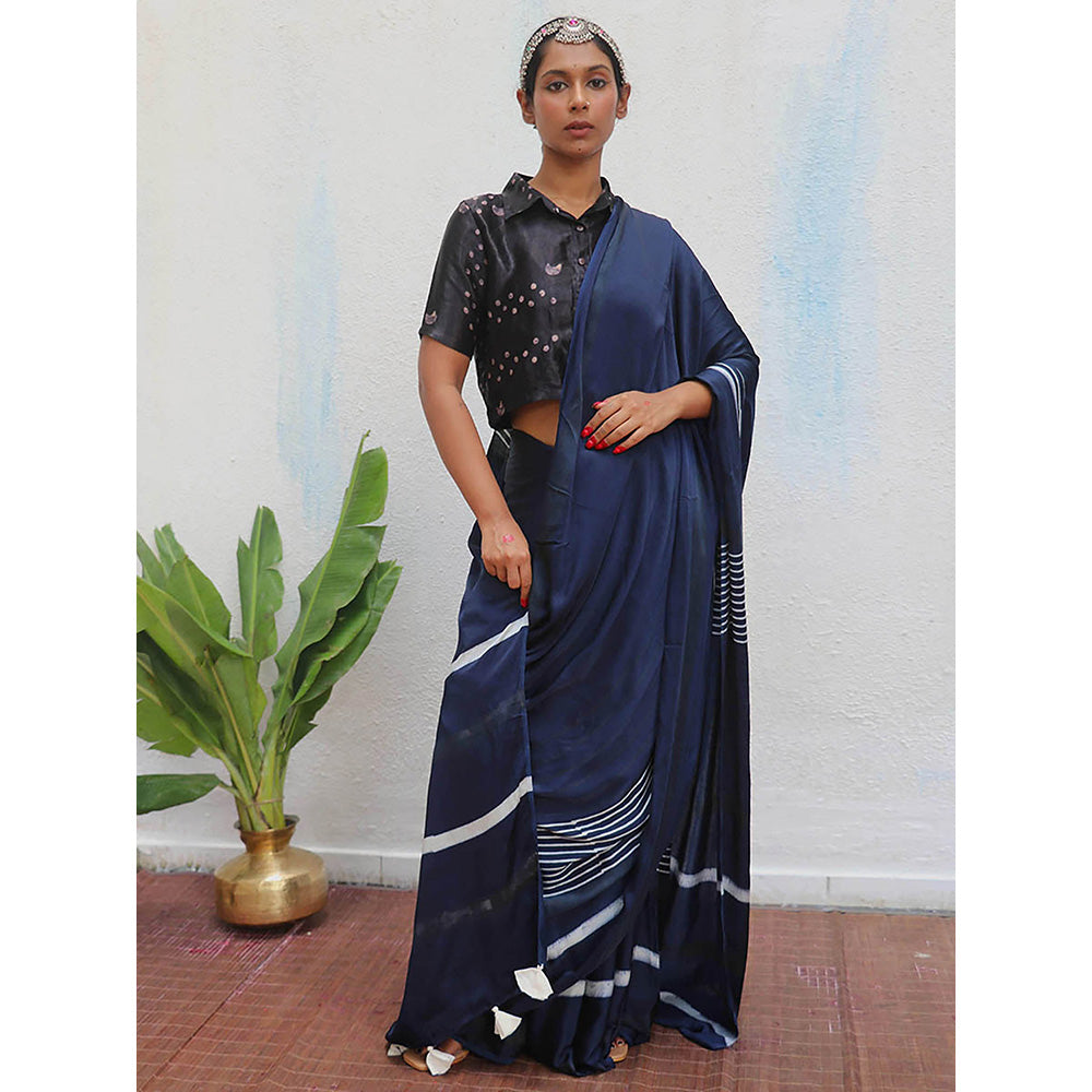 Chidiyaa Blue Jaiswal Bhoomi Block Printed Modal Silk Saree without Blouse