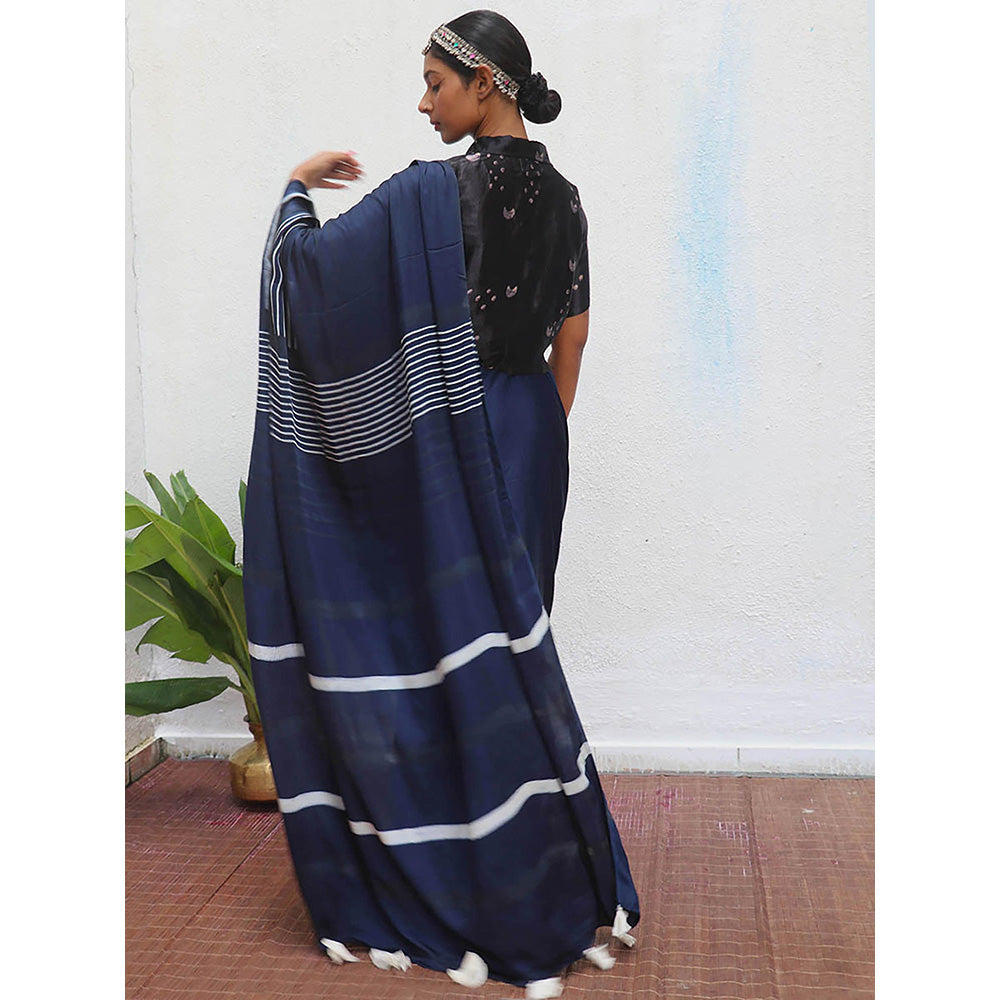 Chidiyaa Blue Jaiswal Bhoomi Block Printed Modal Silk Saree without Blouse