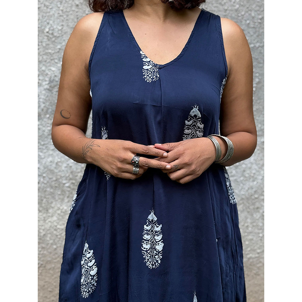 Chidiyaa Gypsy Heart Suzette Modal Silk Navy Blue Dress