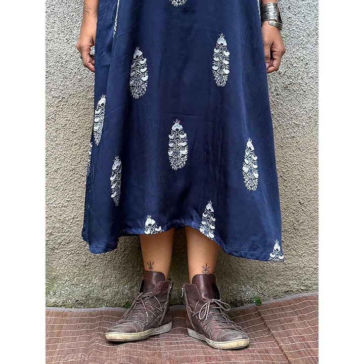 Chidiyaa Gypsy Heart Suzette Modal Silk Navy Blue Dress