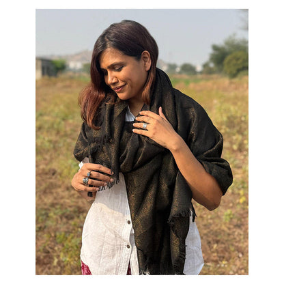 Chidiyaa Sardi Ki Dhoop Midnight Mocha Pure Wool Zari Shawl