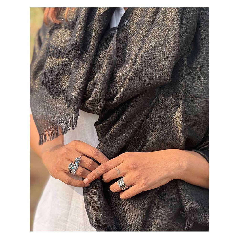 Chidiyaa Sardi Ki Dhoop Midnight Mocha Pure Wool Zari Shawl