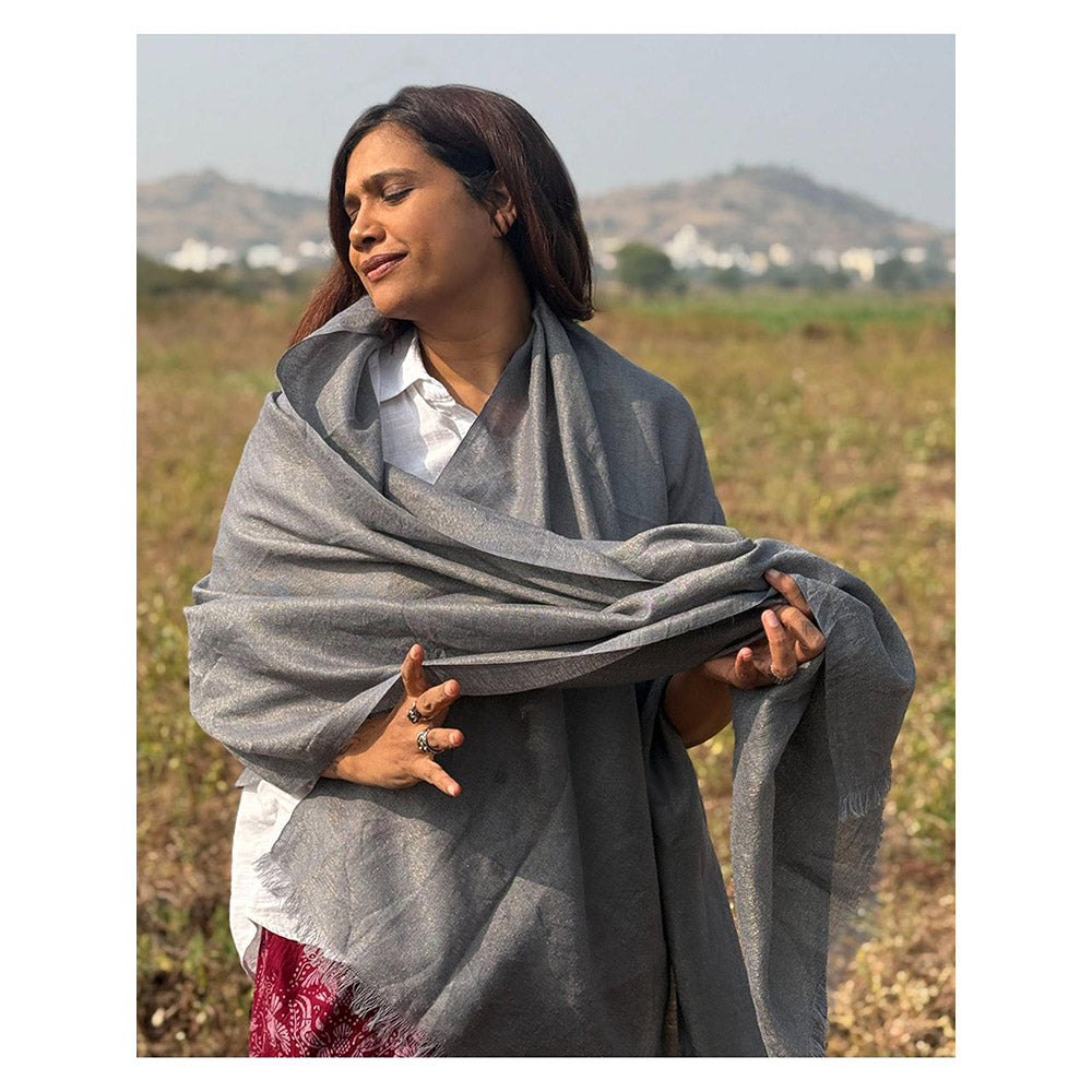 Chidiyaa Sardi Ki Dhoop Morning Mist Pure Wool Zari Shawl