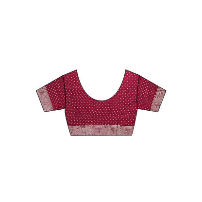 Chidiyaa Women Maroon Pure Cotton Printed Saree with Unstitched Blouse