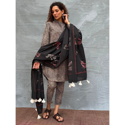 Chidiyaa Black Soil Drifting Through Dawn Printed Cotton Dupatta