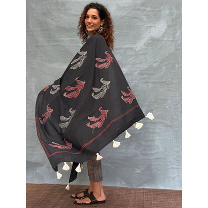 Chidiyaa Black Soil Drifting Through Dawn Printed Cotton Dupatta
