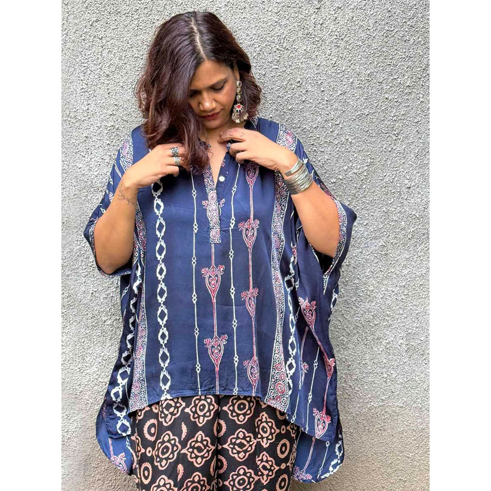 Chidiyaa Gypsy Heart Eulalie Modal Silk Blue Kaftan
