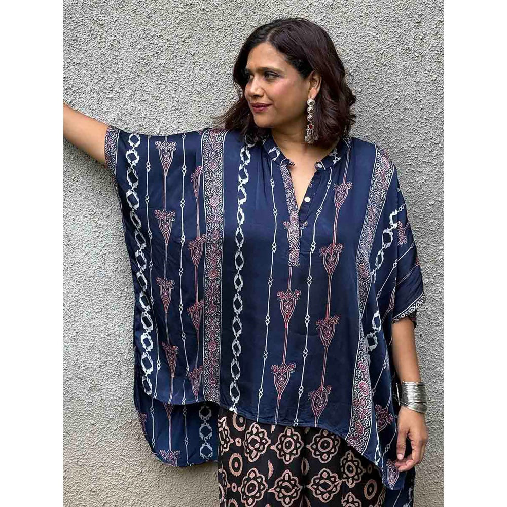 Chidiyaa Gypsy Heart Eulalie Modal Silk Blue Kaftan