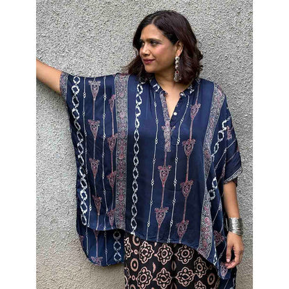 Chidiyaa Gypsy Heart Eulalie Modal Silk Blue Kaftan