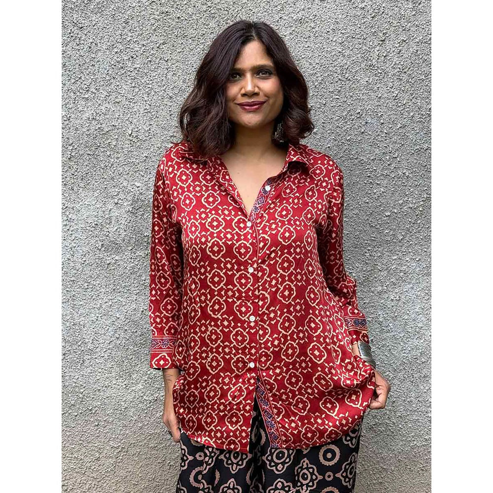 Chidiyaa Gypsy Heart Cleo Dora Modal Silk Red Shirt