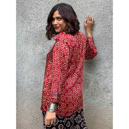Chidiyaa Gypsy Heart Cleo Dora Modal Silk Red Shirt