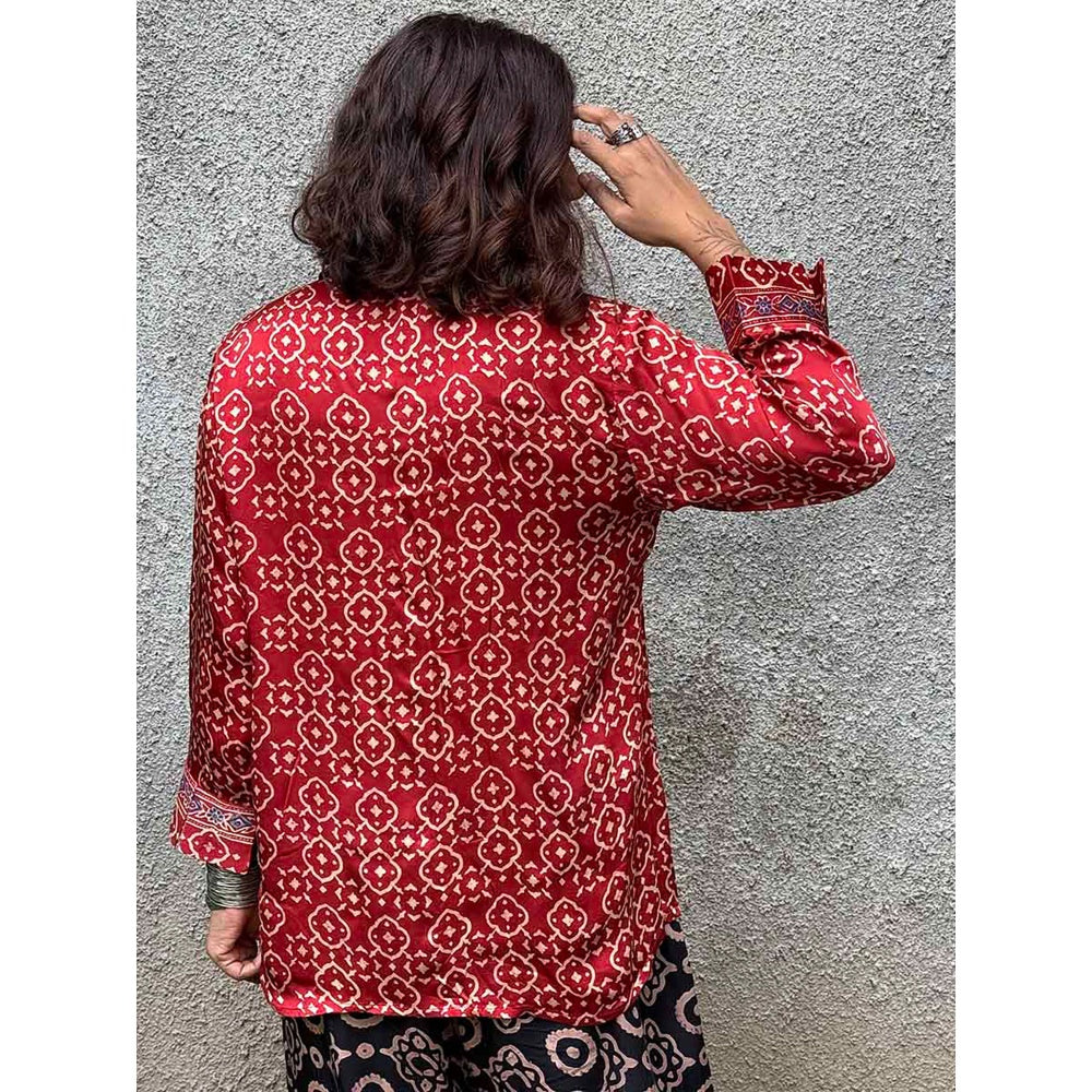 Chidiyaa Gypsy Heart Cleo Dora Modal Silk Red Shirt