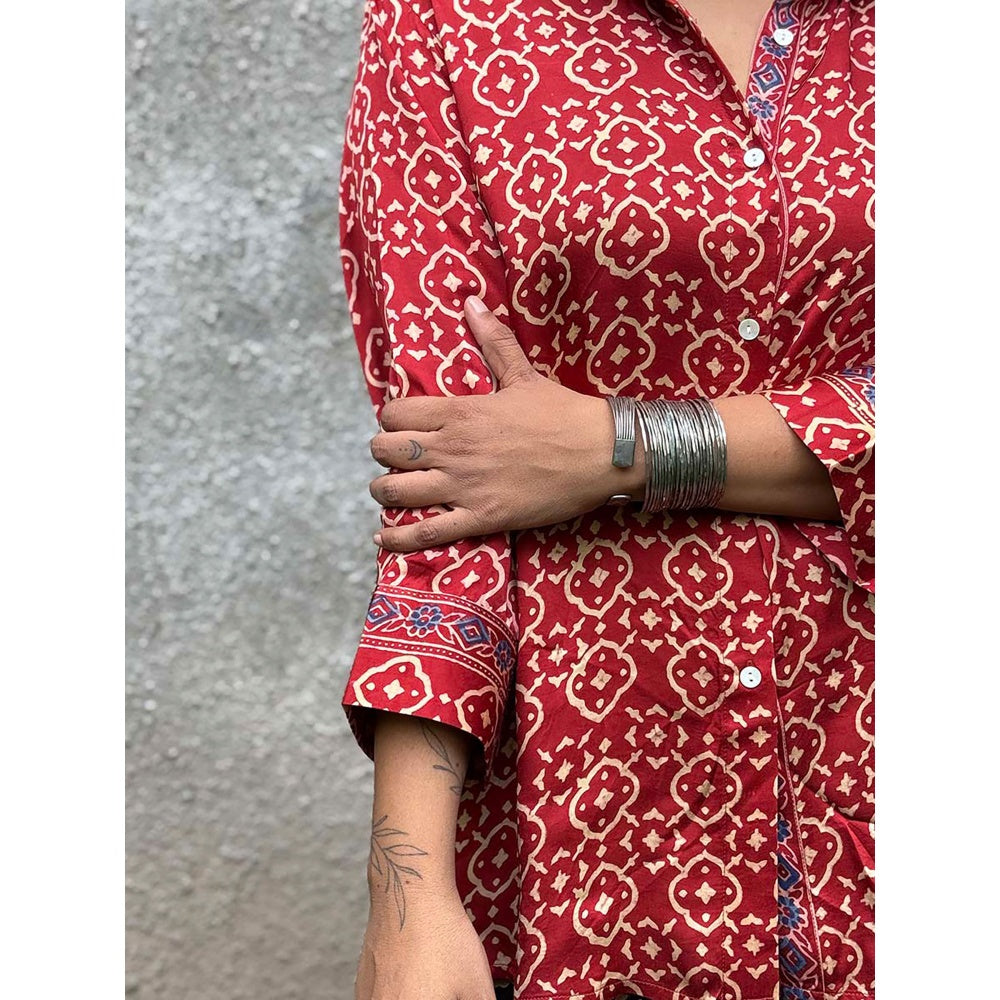 Chidiyaa Gypsy Heart Cleo Dora Modal Silk Red Shirt