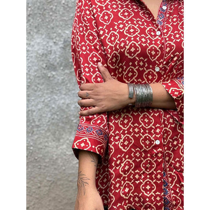 Chidiyaa Gypsy Heart Cleo Dora Modal Silk Red Shirt