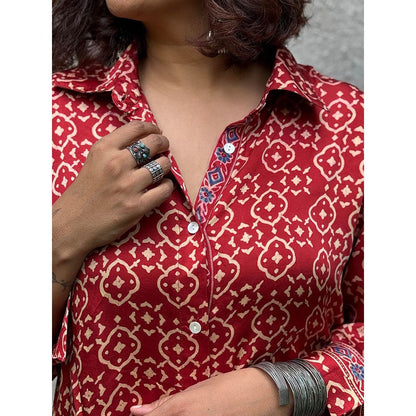 Chidiyaa Gypsy Heart Cleo Dora Modal Silk Red Shirt