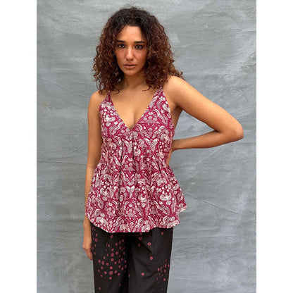 Chidiyaa Soil Tracing Wildwood Block Printed Cotton Top