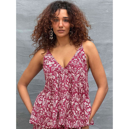 Chidiyaa Soil Tracing Wildwood Block Printed Cotton Top