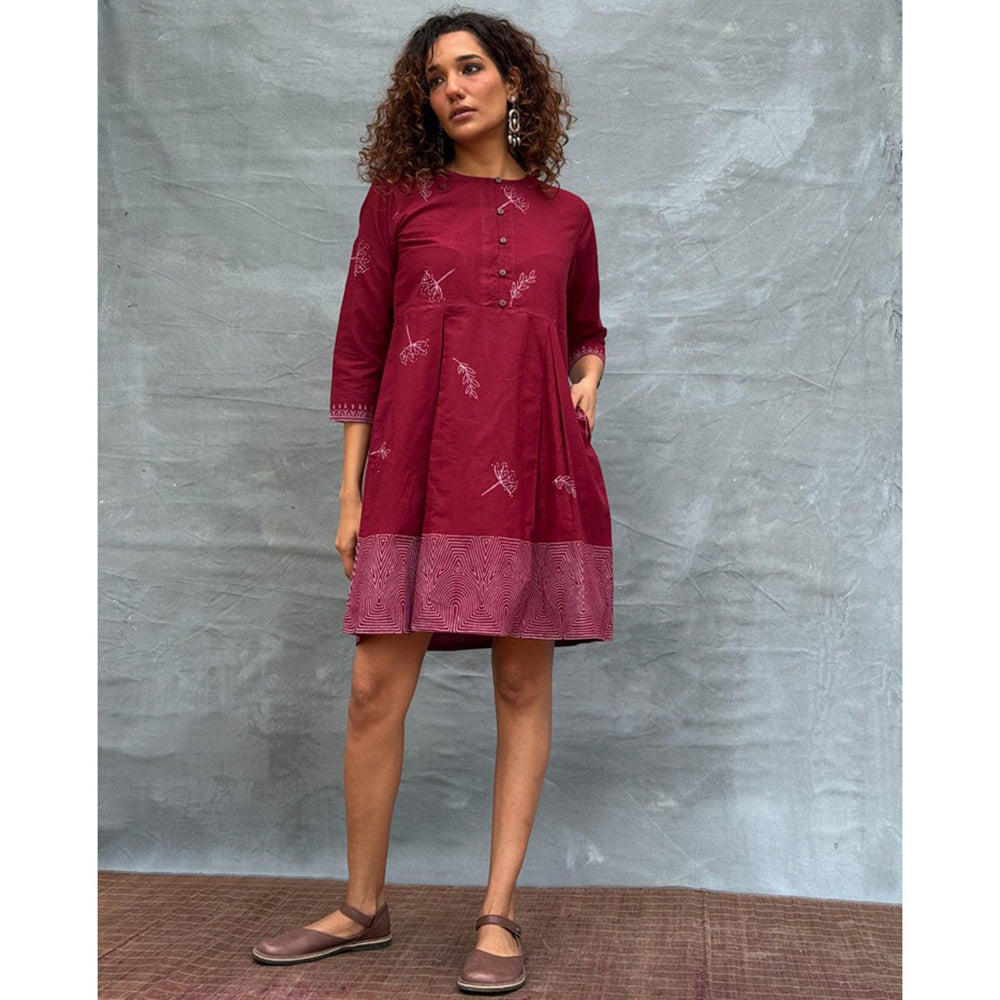 Chidiyaa Soil Honeydew Petals printed Cotton Dress