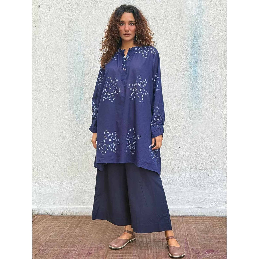 Chidiyaa Navy Blue Indi-Glow Bandhej Cotton Kurti