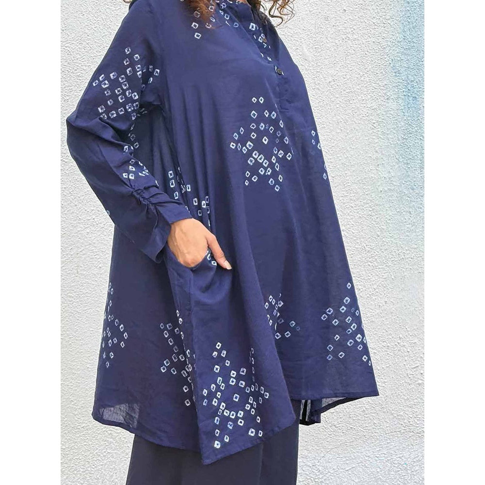 Chidiyaa Navy Blue Indi-Glow Bandhej Cotton Kurti