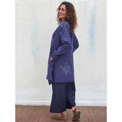 Chidiyaa Navy Blue Indi-Glow Bandhej Cotton Kurti