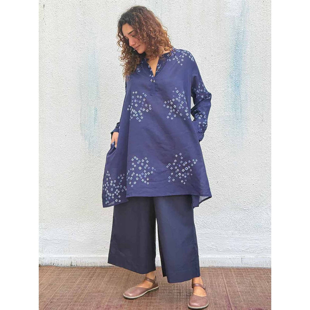 Chidiyaa Navy Blue Indi-Glow Bandhej Cotton Kurti