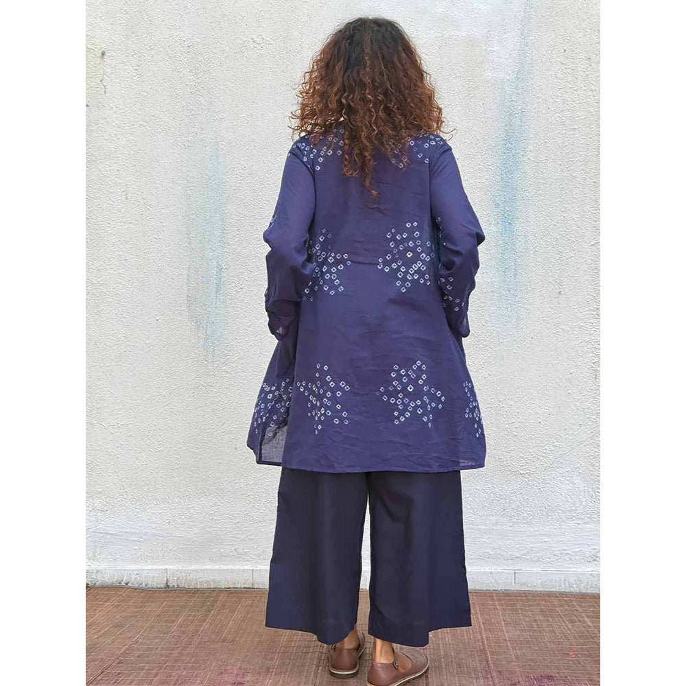 Chidiyaa Navy Blue Indi-Glow Bandhej Cotton Kurti