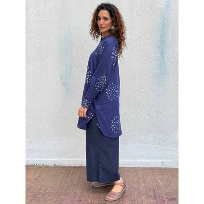 Chidiyaa Navy Blue Paper Moon Bandhej Cotton Kurta